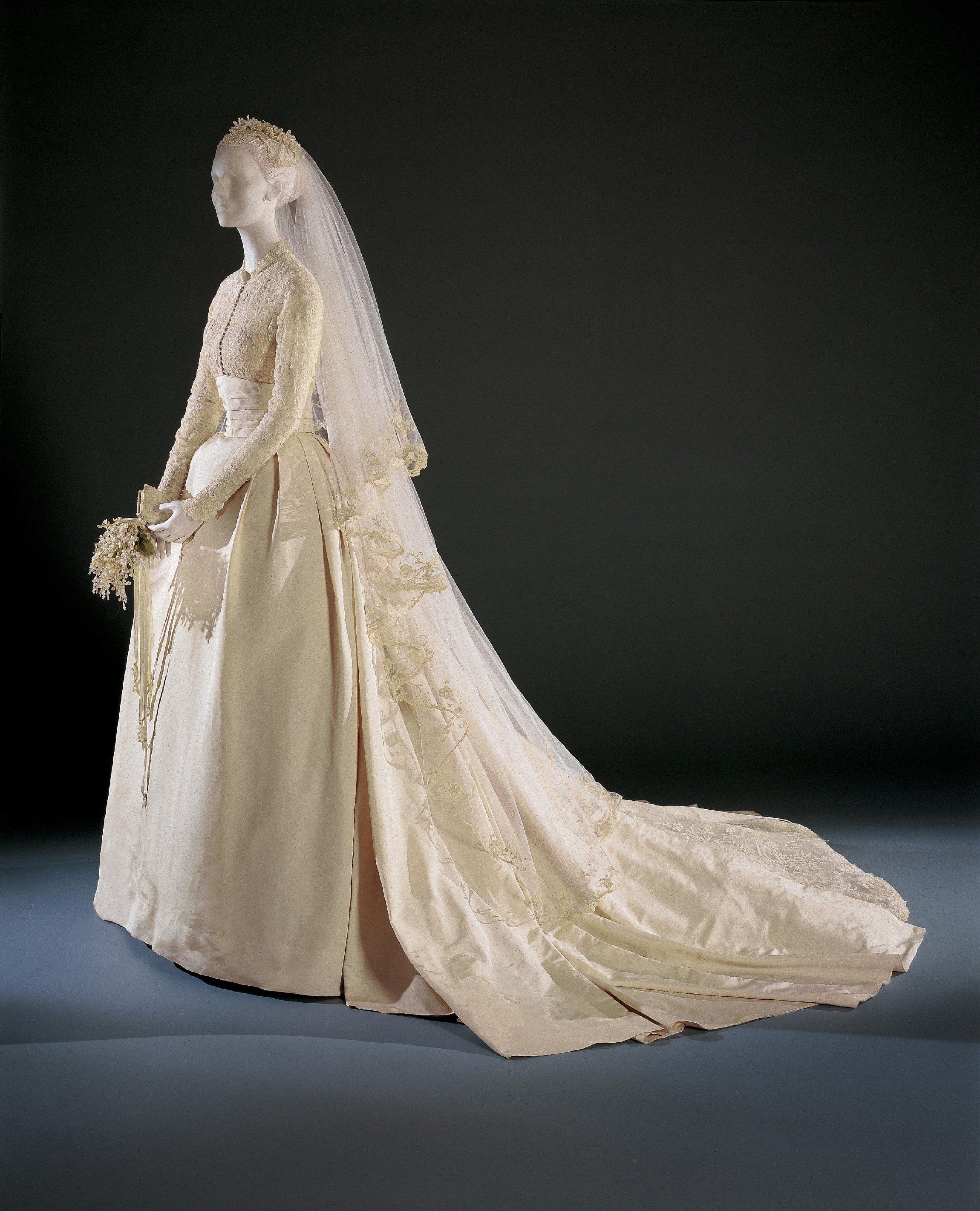 Vintage 1950s Grace Kelly Collar Lace & Satin Wedding Dress | eBay